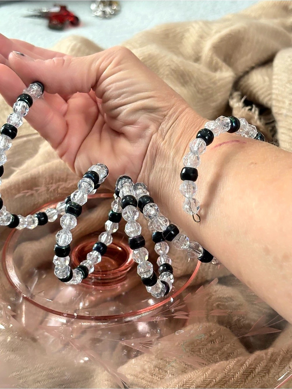 Black & Clear Beaded Bracelet Set